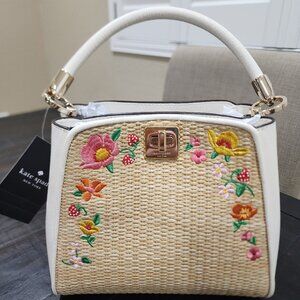 KATE SPADE PHOEBE EMBROIDERED STRAW TOP HANDLE SATCHEL-BRAND NEW WITH TAGS